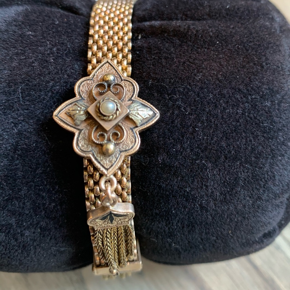 Sold!!!!! Victorian 14K Slide Bracelet with Seed Pearl c1880 - Picture 6 of 8